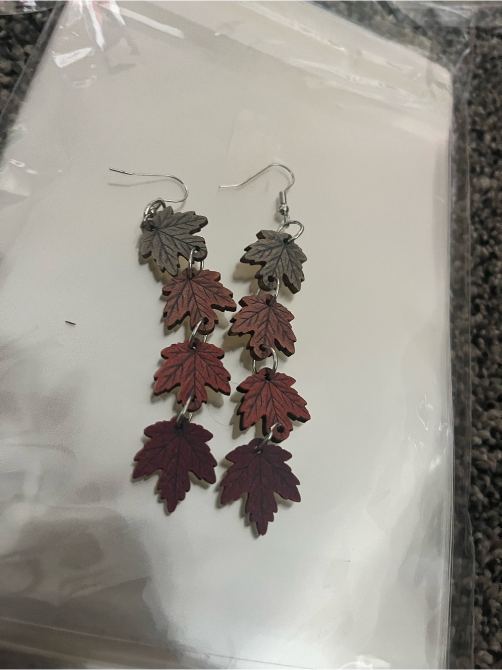Wood fall maple leaves earrings